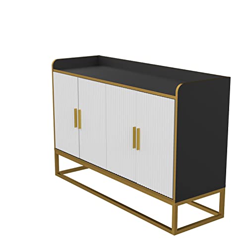 LyuHome Buffet Cabinet with Storage Modern Sideboard Cabinet for Kitchen Farmhouse Cabinet for Dining Room and Living Room with Door (Black and Gold