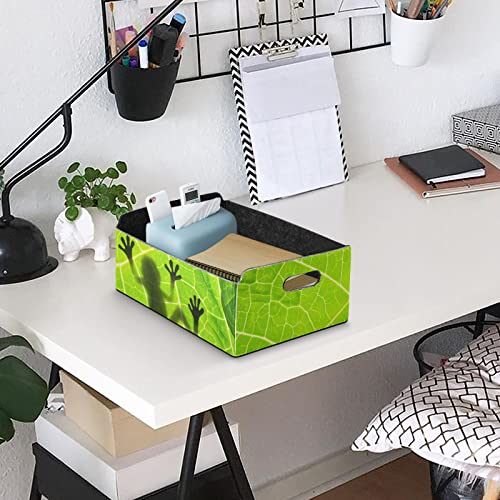 CaTaKu Foldable Storage Basket Frog Shadow Leaf Collapsible Felt Storage Bins with Handle Drawer Organizer Bin Cube Shelf Box for Organizing Closet Clothes Office Books Bedroom