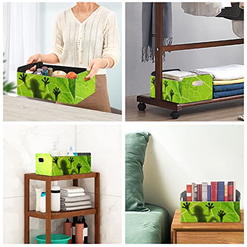 CaTaKu Foldable Storage Basket Frog Shadow Leaf Collapsible Felt Storage Bins with Handle Drawer Organizer Bin Cube Shelf Box for Organizing Closet Clothes Office Books Bedroom