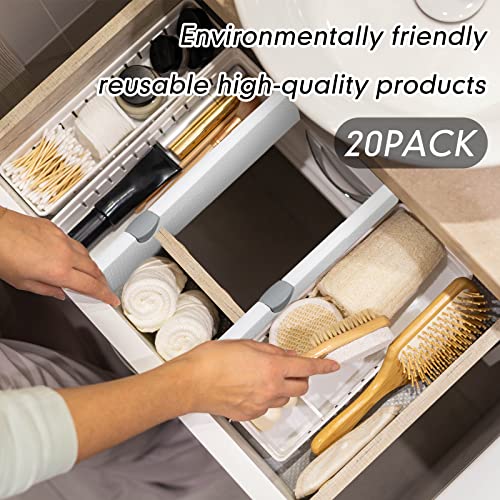 20 Pack Adjustable Drawer Divider Organizers 4'' High Expandable 11-17'' Dresser Drawer Separators Plastic Drawer Organizers Drawer Dividers for Clothes Organization Office Bedroom Bathroom (Beige)