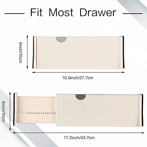 20 Pack Adjustable Drawer Divider Organizers 4'' High Expandable 11-17'' Dresser Drawer Separators Plastic Drawer Organizers Drawer Dividers for Clothes Organization Office Bedroom Bathroom (Beige)