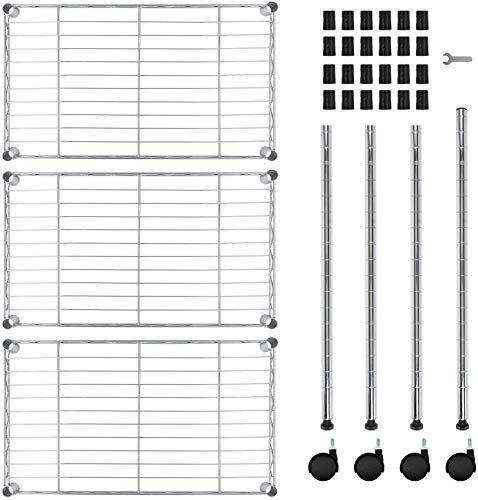 HealSmart 3-Tier Heavy Duty Storage Shelving Unit,Chrome,24.02" D x 13.78" W x 21.97" H inch, 1 Pack