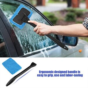 FIYO Microfiber Car Cleaning Brush, Car Windscreen Cleaner with Long Handle Windshield Glass Cleaning Tool for Car Glass Dust Dirt Removal(Light Blue)