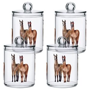 yyzzh watercolor alpaca llama couple animal sketch 4 pack qtip holder dispenser for cotton swab ball round pads floss 10 oz apothecary jar set for bathroom canister storage makeup organizer