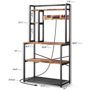 ciecie Bakers Rack with 3 Power Outlets, 30 Inch for Microwave Stand Kitchens with Storage, Heavy Duty Kitchen Shelves with Plugs, Microwave Oven Stand, Kitchen Rack, Kitchen Stand, Coffee Bar