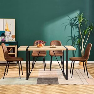 gopop 5 Piece Dining Table Set, Modern Dining Chairs Set of 4, Mid Century Wooden Kitchen Table Set, Metal Base & Legs, Dining Room Table and Leather Chairs.