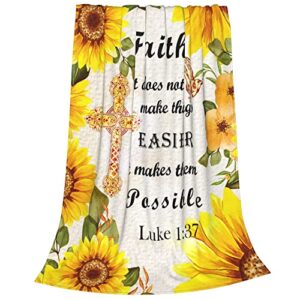 sunflower blanket christian gifts for women, inspirational religious scripture throw blankets, sunflowers soft flannel throw blanket for couch sofa bed, sunflower blankets gifts for women, 50"x60"