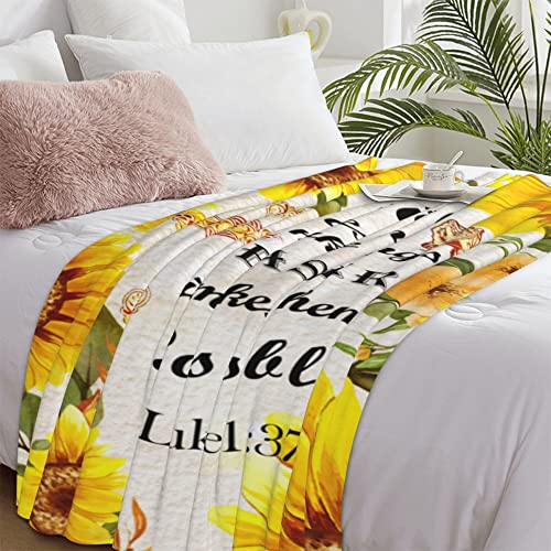 Sunflower Blanket Christian Gifts for Women, Inspirational Religious Scripture Throw Blankets, Sunflowers Soft Flannel Throw Blanket for Couch Sofa Bed, Sunflower Blankets Gifts for Women, 50"x60"