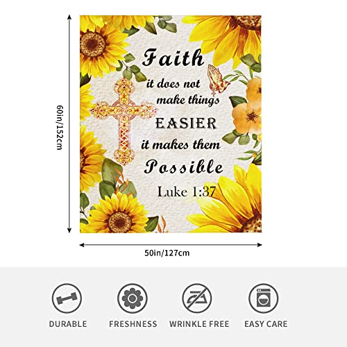 Sunflower Blanket Christian Gifts for Women, Inspirational Religious Scripture Throw Blankets, Sunflowers Soft Flannel Throw Blanket for Couch Sofa Bed, Sunflower Blankets Gifts for Women, 50"x60"