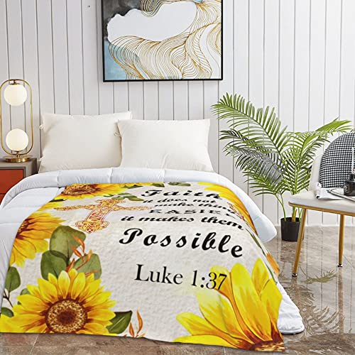 Sunflower Blanket Christian Gifts for Women, Inspirational Religious Scripture Throw Blankets, Sunflowers Soft Flannel Throw Blanket for Couch Sofa Bed, Sunflower Blankets Gifts for Women, 50"x60"