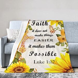 Sunflower Blanket Christian Gifts for Women, Inspirational Religious Scripture Throw Blankets, Sunflowers Soft Flannel Throw Blanket for Couch Sofa Bed, Sunflower Blankets Gifts for Women, 50"x60"