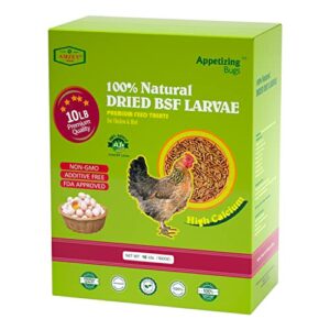 amzey 10lbs dried black soldier fly larva/dried mealworms - 100% natural bsf larvae - 85xmore calcium than mealworms - high calcium treats for chickens, birds, reptiles, hedgehog, geckos, turtles