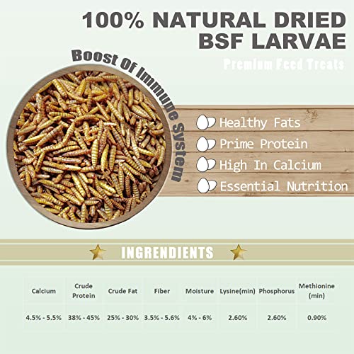 Amzey 10LBS Dried Black Soldier Fly Larva/Dried Mealworms - 100% Natural BSF Larvae - 85XMore Calcium Than Mealworms - High Calcium Treats for Chickens, Birds, Reptiles, Hedgehog, Geckos, Turtles