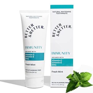 better & better immunity toothpaste with vitamin c, e & zinc | fluoride free, sls free toothpaste 1ct | freshens bad breath | natural, vegan, whitening toothpaste for immune support with organic mints