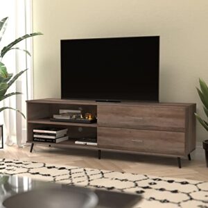 flash furniture nelson mid century modern tv stand for up to 60" tv's - walnut finish - 65" wide - adjustable shelf - 2 storage drawers