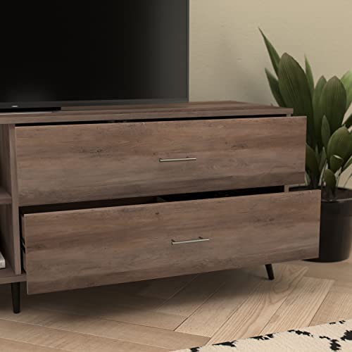 Flash Furniture Nelson Mid Century Modern TV Stand for up to 60" TV's - Walnut Finish - 65" Wide - Adjustable Shelf - 2 Storage Drawers