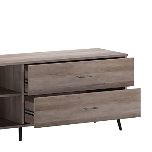 Flash Furniture Nelson Mid Century Modern TV Stand for up to 60" TV's - Walnut Finish - 65" Wide - Adjustable Shelf - 2 Storage Drawers