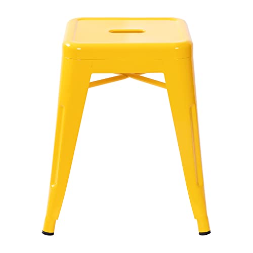Flash Furniture Metal Dining Table Height Stool - Backless Yellow Kai Commercial Grade Stool - 18 Inch Stackable Dining Chair - Set of 4
