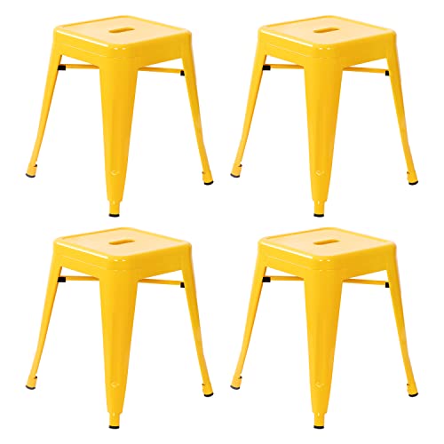 Flash Furniture Metal Dining Table Height Stool - Backless Yellow Kai Commercial Grade Stool - 18 Inch Stackable Dining Chair - Set of 4