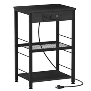 norceesan nightstand with charging station end table with usb ports and power outlets side tables bedroom with storage shelves industrial end table 3 tier (black)