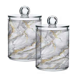 boenle 4 pack qtip holder dispenser white marble with gold veins bathroom storage canister lid acrylic plastic apothecary jar set vanity makeup organizer for cotton swab/ball/pad/floss