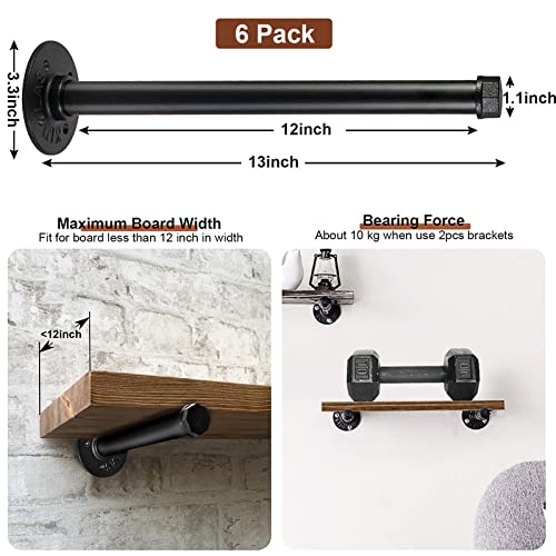 Pintuson 6 Pcs Industrial Pipe Clothes Bar 12 Inch - Wall Mount Clothing Rack - Face Out Wall Clothing Rods for Commercial Retail Boutique Shirt Display