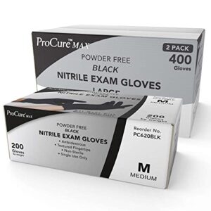 disposable black nitrile gloves medium, 400 count - heavy duty 4 mil thick - powder free, rubber latex free, medical exam grade, cooking and food safe - soft with textured tips