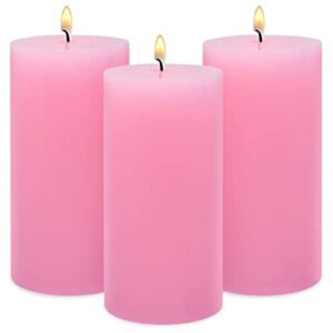 3 pack 3×6 inch pink pillar candles for romantic valentine's day, unscented column candles for home restaurants spa church weddings, smokeless dripless and clean burning emergency candle
