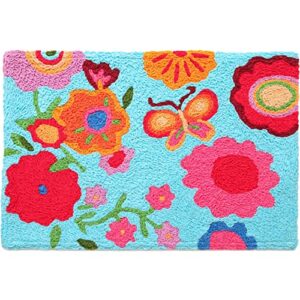 jellybean watercolor flowers and butterfly accent washable rug 20" x 30" doormat