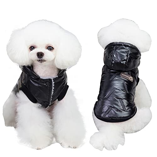 DYAprWu Winter Dog Hooded Waterproof Windproof Fleece Vest Warm Padded Coat Outdoor Pet Cold Weather Jacket for Puppy Small and Medium Dogs (Medium (Chest Girth:14"), Black)