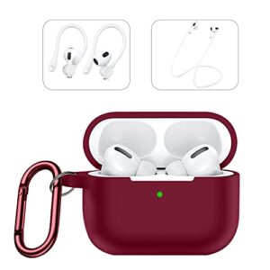 SaharaCase Silicone Case for Apple AirPods Pro 2 (2nd Generation) [Rugged] Full Body Protection Antislip Grip Slim with Keychain (Burgundy)