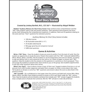 Super Duper Publications | Webber® Auditory Memory for Short Story Scenes | Target Story Comprehension and Answer Questions | Educational Learning Resource for Children
