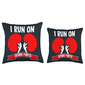 Kidney Transplant Gifts for Donor and Recipients Transplant I Run On Spare Parts Kidney Throw Pillow, 16x16, Multicolor