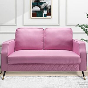 emkk 56.5” square arm loveseat 2 seater upholstered, mid century modern decor love seat couch living room furniture,pink