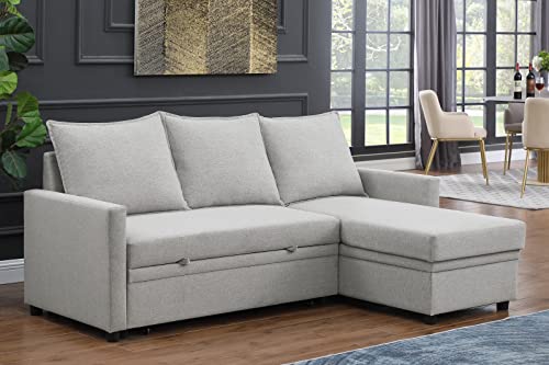 Devion Furniture Andy Sectional Sleeper Sofa Bed, Light Gray