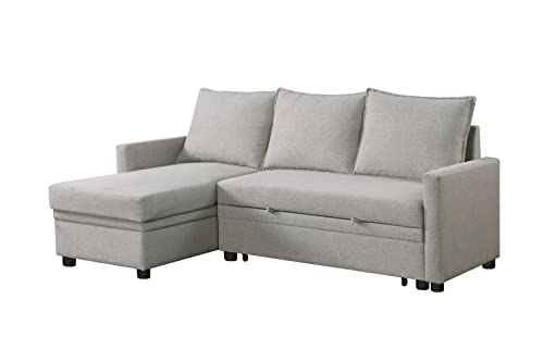 Devion Furniture Andy Sectional Sleeper Sofa Bed, Light Gray