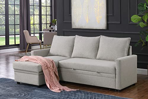 Devion Furniture Andy Sectional Sleeper Sofa Bed, Light Gray