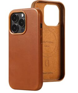 lonli edition - (for iphone 14 pro) - premium european genuine leather case - develop patina over time - compatible with magsafe brown