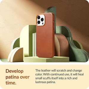 LONLI Edition - (for iPhone 14 Pro) - Premium European Genuine Leather Case - Develop Patina Over Time - Compatible with Magsafe Brown