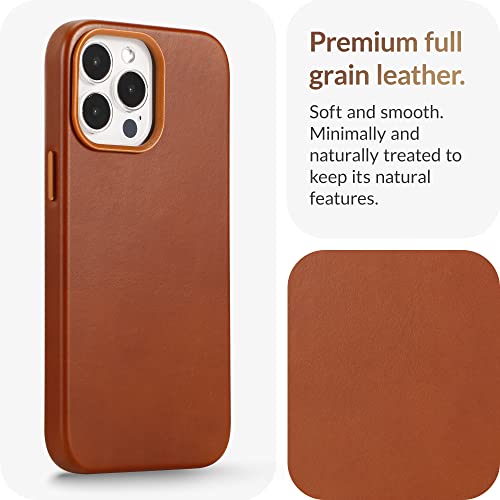 LONLI Edition - (for iPhone 14 Pro) - Premium European Genuine Leather Case - Develop Patina Over Time - Compatible with Magsafe Brown