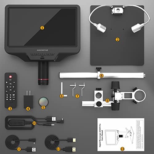 Andonstar AD409-Pro 10.1'' LCD Digital Microscope, HDMI Soldering Microscope Pro Metal Stand, USB Electronic Microscope Inspection Camera for Circuit Board Phone Repair Measure Software Windows PC