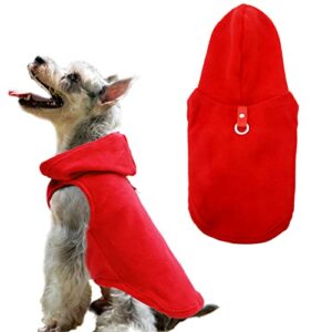 dog hoodie pet fleece sweater with hat warm soft dogs winter coat jacket with leash attachment for small medium dogs red small