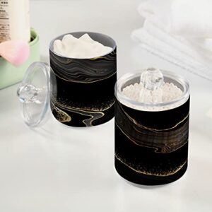 BOENLE 2 Pack Qtip Holder Dispenser Black White Golden Marble Bathroom Storage Canister Lid Acrylic Plastic Apothecary Jar Set Vanity Makeup Organizer for Cotton Swab/Ball/Pad/Floss