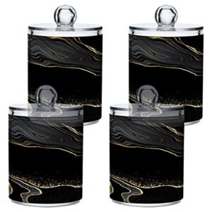 BOENLE 2 Pack Qtip Holder Dispenser Black White Golden Marble Bathroom Storage Canister Lid Acrylic Plastic Apothecary Jar Set Vanity Makeup Organizer for Cotton Swab/Ball/Pad/Floss