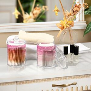 BOENLE 2 Pack Qtip Holder Dispenser Marble Pink Rose Gold Bathroom Storage Canister Lid Acrylic Plastic Apothecary Jar Set Vanity Makeup Organizer for Cotton Swab/Ball/Pad/Floss