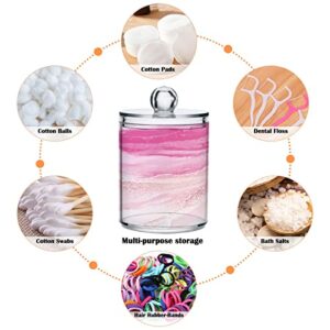 BOENLE 2 Pack Qtip Holder Dispenser Marble Pink Rose Gold Bathroom Storage Canister Lid Acrylic Plastic Apothecary Jar Set Vanity Makeup Organizer for Cotton Swab/Ball/Pad/Floss