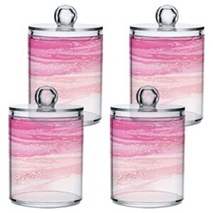 BOENLE 2 Pack Qtip Holder Dispenser Marble Pink Rose Gold Bathroom Storage Canister Lid Acrylic Plastic Apothecary Jar Set Vanity Makeup Organizer for Cotton Swab/Ball/Pad/Floss