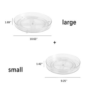 ROWNYEON 360 Rotating Makeup Organizer 2 Pack Lazy Susan Bathroom Organizer Skincare Organizers Turntable Plastic Spinner for Pantry/Bathroom,Kitchen, Fridge, Cupboards (1 Small+1 Large-2 Pack)