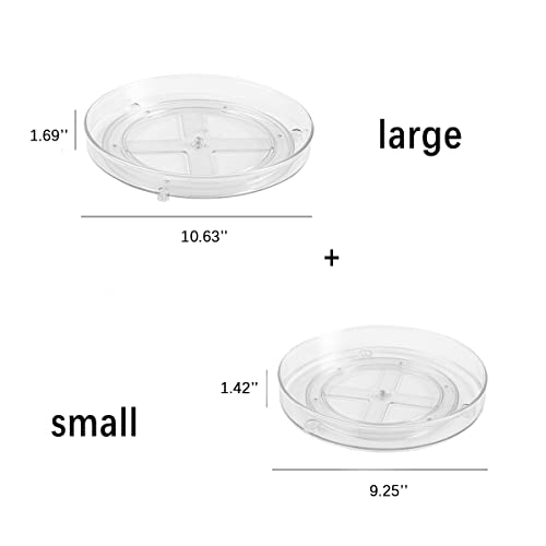 ROWNYEON 360 Rotating Makeup Organizer 2 Pack Lazy Susan Bathroom Organizer Skincare Organizers Turntable Plastic Spinner for Pantry/Bathroom,Kitchen, Fridge, Cupboards (1 Small+1 Large-2 Pack)