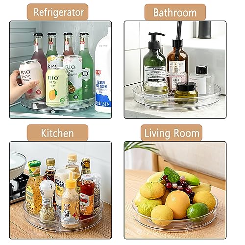 ROWNYEON 360 Rotating Makeup Organizer 2 Pack Lazy Susan Bathroom Organizer Skincare Organizers Turntable Plastic Spinner for Pantry/Bathroom,Kitchen, Fridge, Cupboards (1 Small+1 Large-2 Pack)